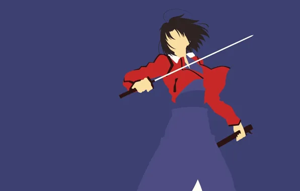 Picture kawaii, red, girl, sword, game, minimalism, blue, anime