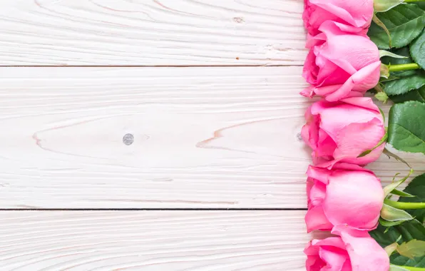 Picture bouquet, wooden background, roses, buds, pink