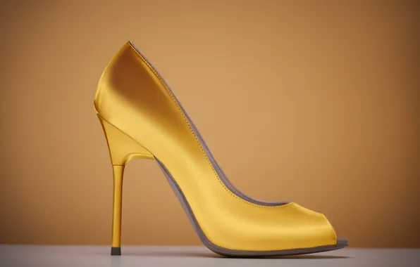 Golden, gold, fashion, woman, yellow, background, one, shoes