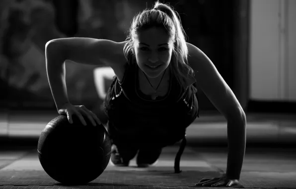 Picture woman, shadows, workout, crossfit, ball training