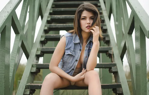 Ladder, sexy, sexy, stairs, legs spread, splayed feet, sitting on the stairs, sitting on the …