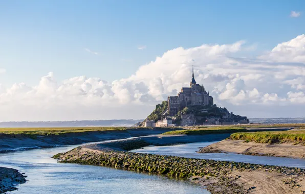 Picture sea, the sky, clouds, castle, France, Normandy, Mont-Saint-Michel