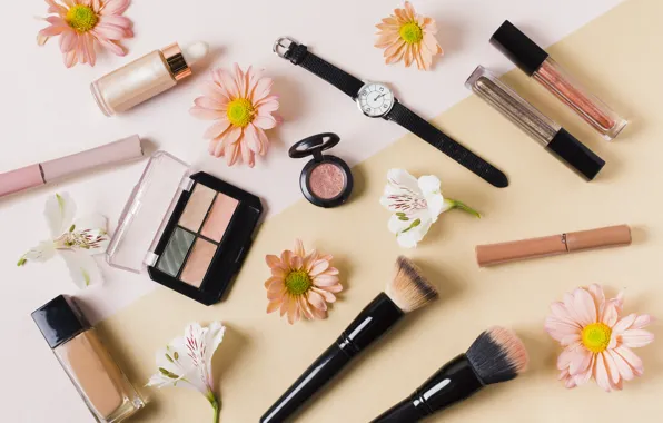 Flowers, watch, cosmetics, brush