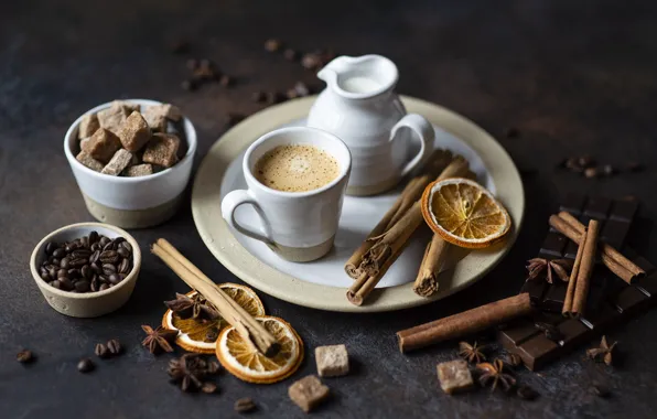 Picture lemon, coffee, chocolate, grain, milk, vanilla