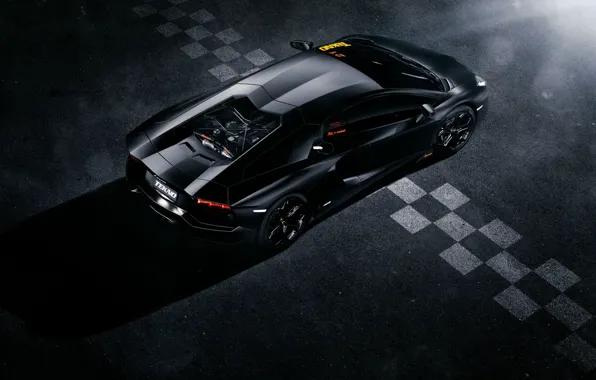 Picture Lamborghini, Black, Line, LP700-4, Aventador, View, Supercar, Rear