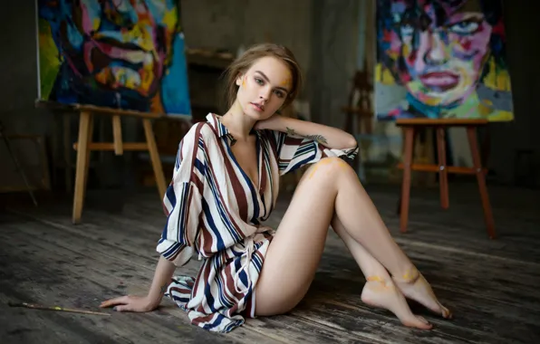 Paint, tattoo, legs, the beauty, brush, Anastasia Shcheglova