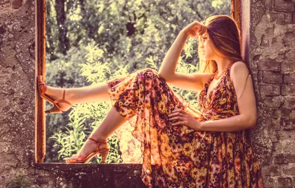 Dress, window, shoes, sunlight