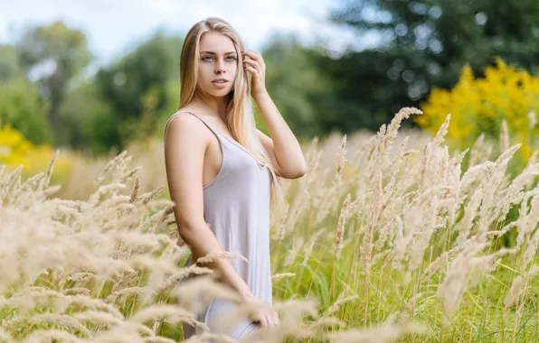 Picture field, grass, look, trees, sexy, model, portrait, makeup
