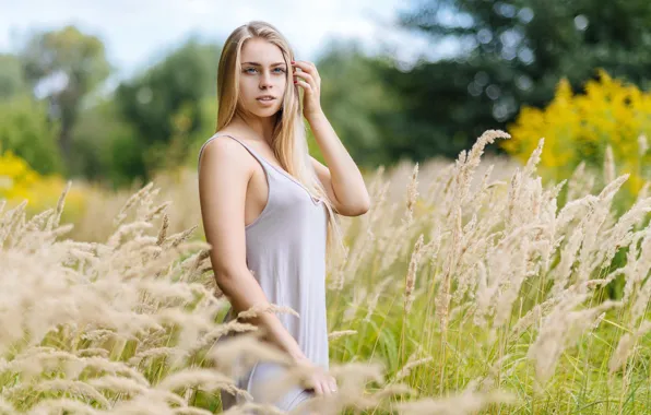 Field, grass, look, trees, sexy, model, portrait, makeup