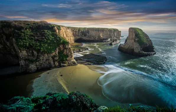 Beach, landscape, nature, the ocean, rocks, shore, CA, USA