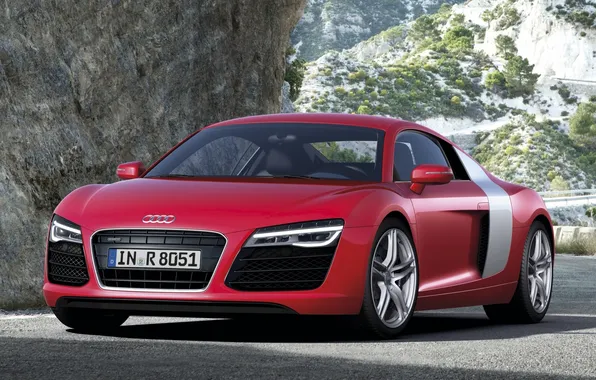 Picture road, red, rocks, Audi, Audi, supercar, the front