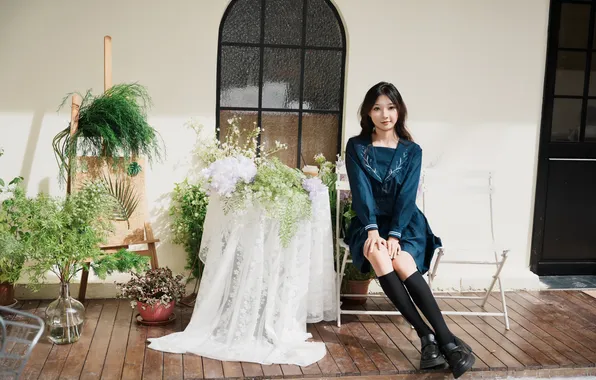 Beautiful, Asian, Model, Glass, Smile, Table, Woman, Cute