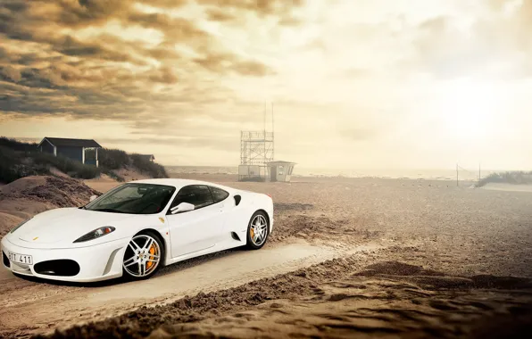 Sand, beach, white, Ferrari, white, Ferrari, Blik, front