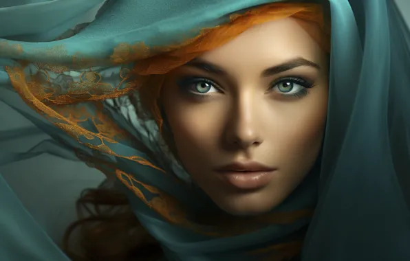 Picture girl, fabric, AI art, neural network