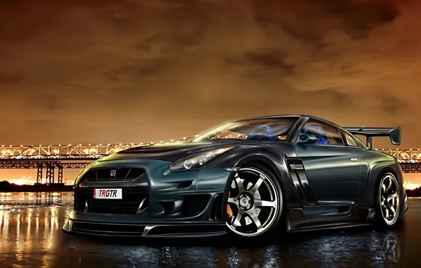 Car, nissan, gtr, cool, sunset