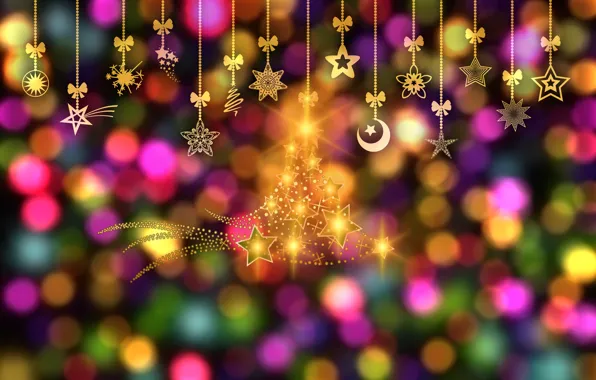 Picture lights, New Year, Christmas, stars, herringbone