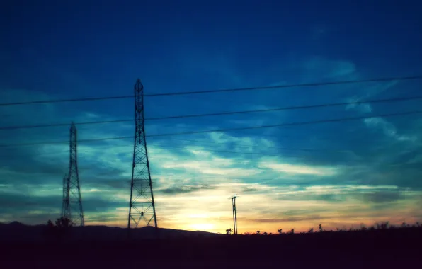 Picture sunset, wire, the evening