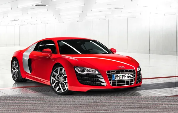 Picture Audi, Red, Auto, The hood, Red, Car, V10, The front