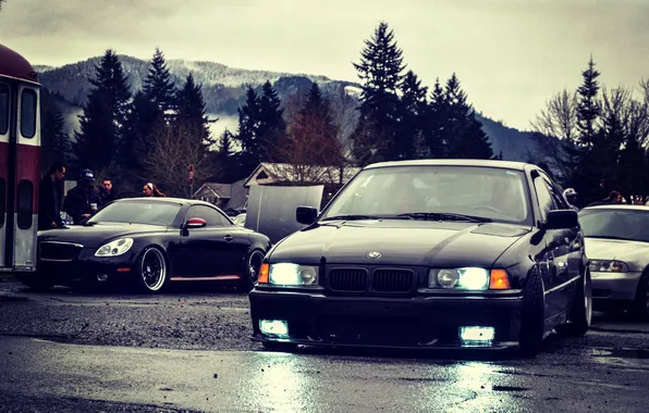 Picture overcast, lights, BMW, BMW, oldschool, 3 series, stance, E36