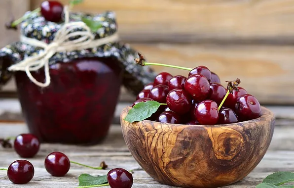 Red, Table, Cherry, Ripe, Wooden