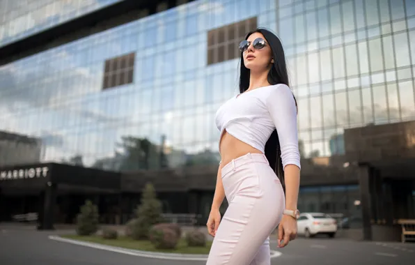 Sexy, background, model, the building, portrait, jeans, makeup, Mike