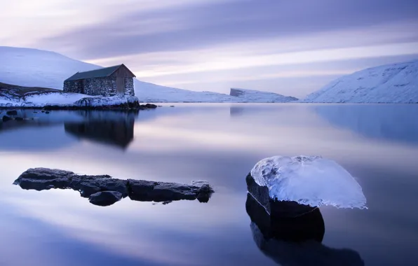 Picture ice, the sky, water, snow, lake, surface, ice, house