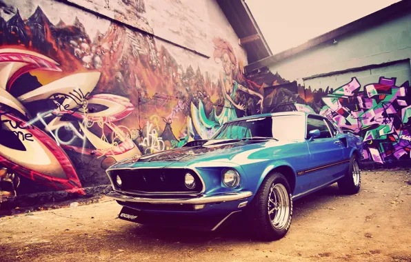 Picture home, Mustang, Ford, 1969, grafiti, Classic, Muscle Car