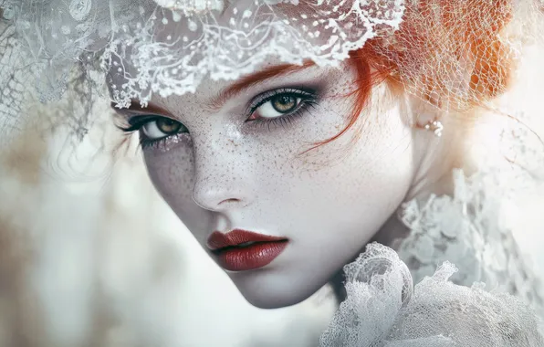 Look, girl, portrait, makeup, fantasy, freckles, lace, Princess