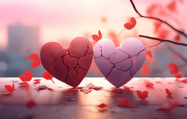 Love, branches, cracked, holiday, heart, feelings, heart, hearts