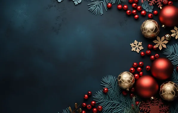 Balls, the dark background, Christmas, New year, blue background, Christmas decorations, Christmas decorations, AI art
