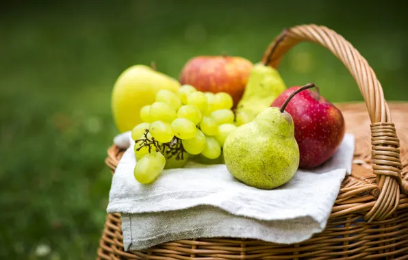 Glade, apples, towel, green, grapes, red, fruit, basket
