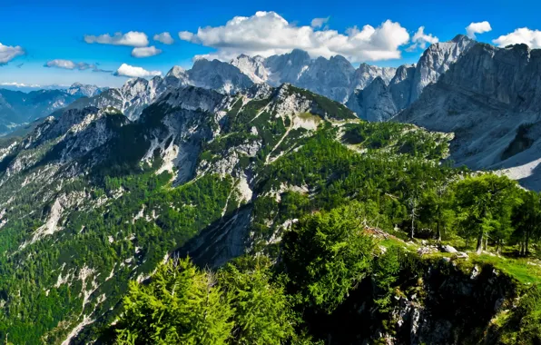 Picture summer, the sky, clouds, snow, landscape, mountains, nature, rocks