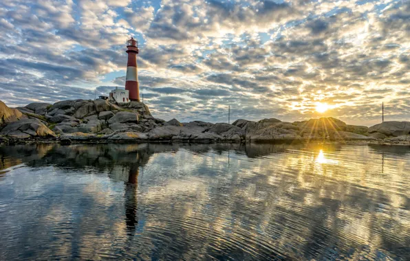 Picture sea, sunset, stones, lighthouse, Norway, Norway