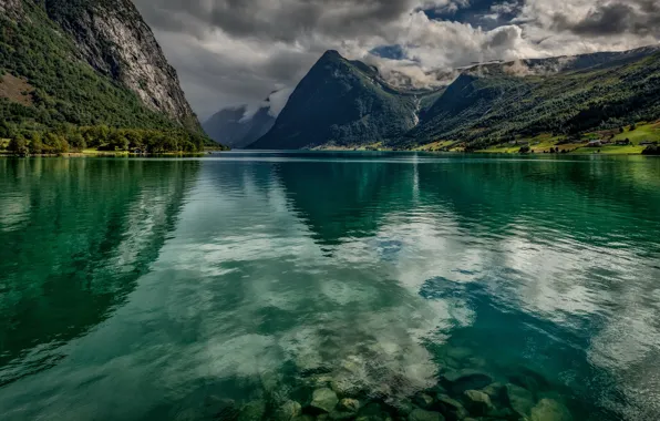 Clouds, landscape, mountains, nature, lake