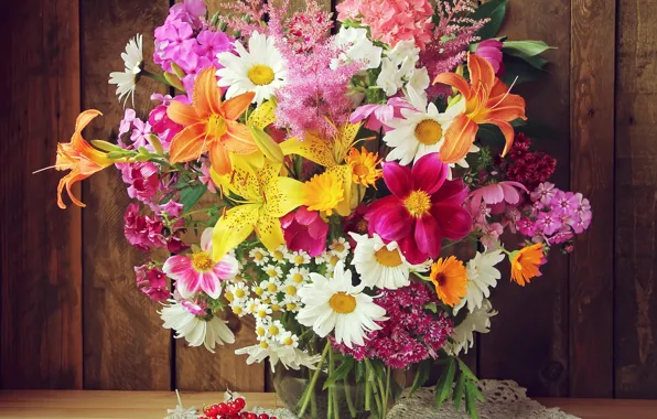 Picture Lily, chamomile, bouquet, Alstroemeria