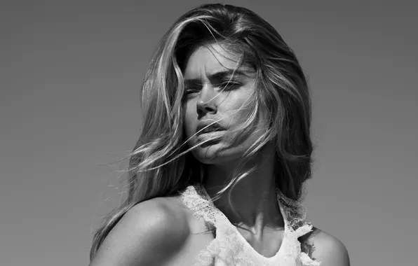Picture look, girl, face, model, hair, black and white, Doutzen Kroes