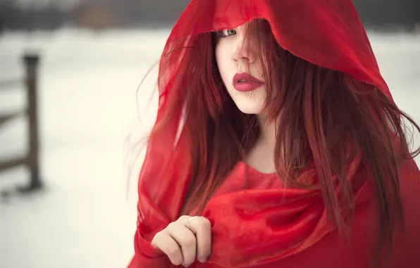 RED, FABRIC, FACE, CLOAK, HOOD