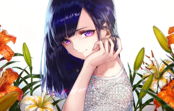 Picture girl, flowers, Lily