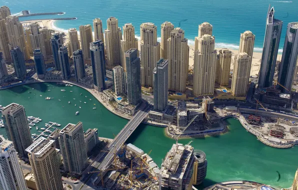 Sea, bridge, coast, building, Dubai, Dubai, skyscrapers, UAE