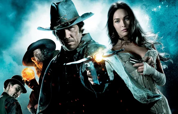 Megan Fox, Megan Fox, weapons, hat, fantasy, Western, Josh Brolin, Josh Brolin