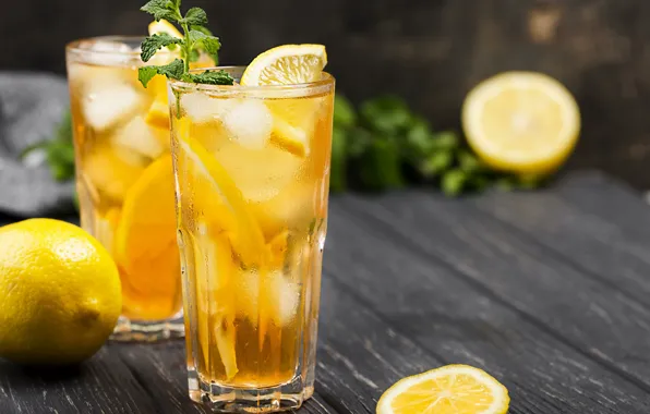 Glass, lemon, mint, lemonade