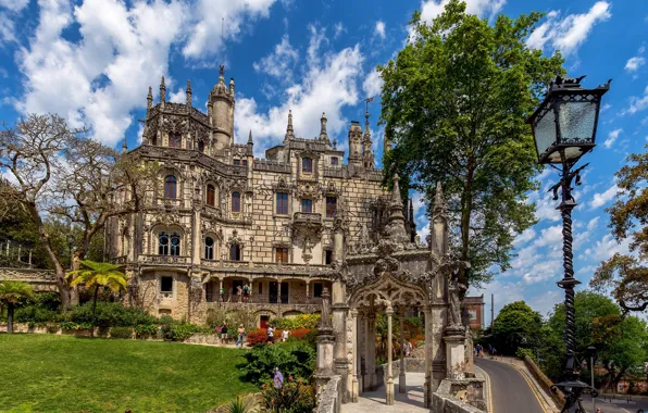 The sky, trees, lantern, Portugal, Palace, Portugal, Quinta da Regaleira