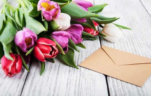 Flowers, bouquet, colorful, tulips, wood, pink, flowers, tulips