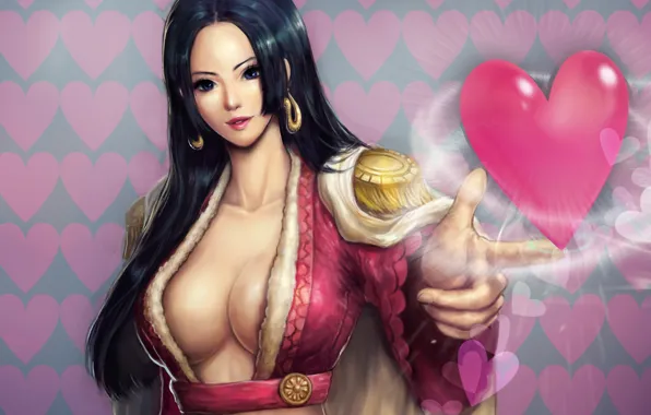 Chest, girl, earrings, art, heart, one piece, boa hancock, wonst92