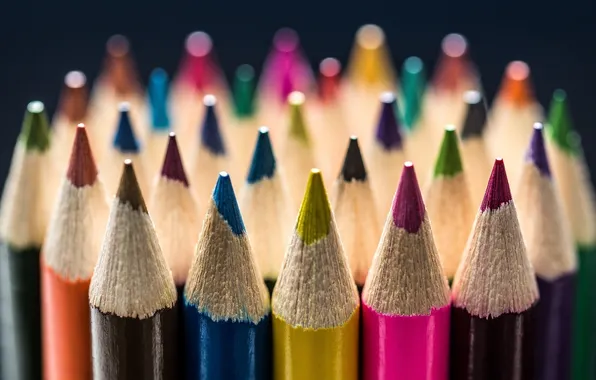 Macro, blue, yellow, pink, brown, raspberry, colored pencils