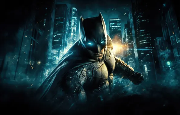 Night, the city, lights, mask, art, costume, Batman, Batman