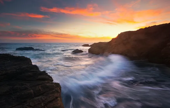 Picture sea, wave, sunset, rocks