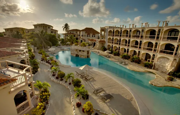 Picture palm trees, pool, the hotel, resort, the area, Belize, San Pedro, Coco Beach Resort