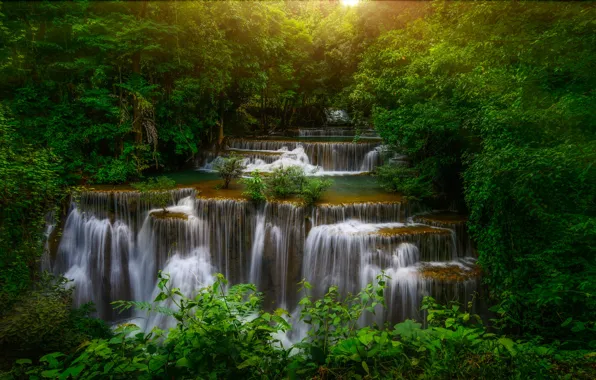 Forest, foliage, waterfall, Thailand, cascade