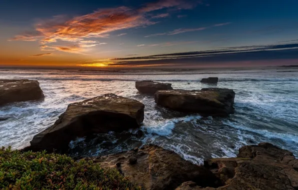 Sea, landscape, sunset